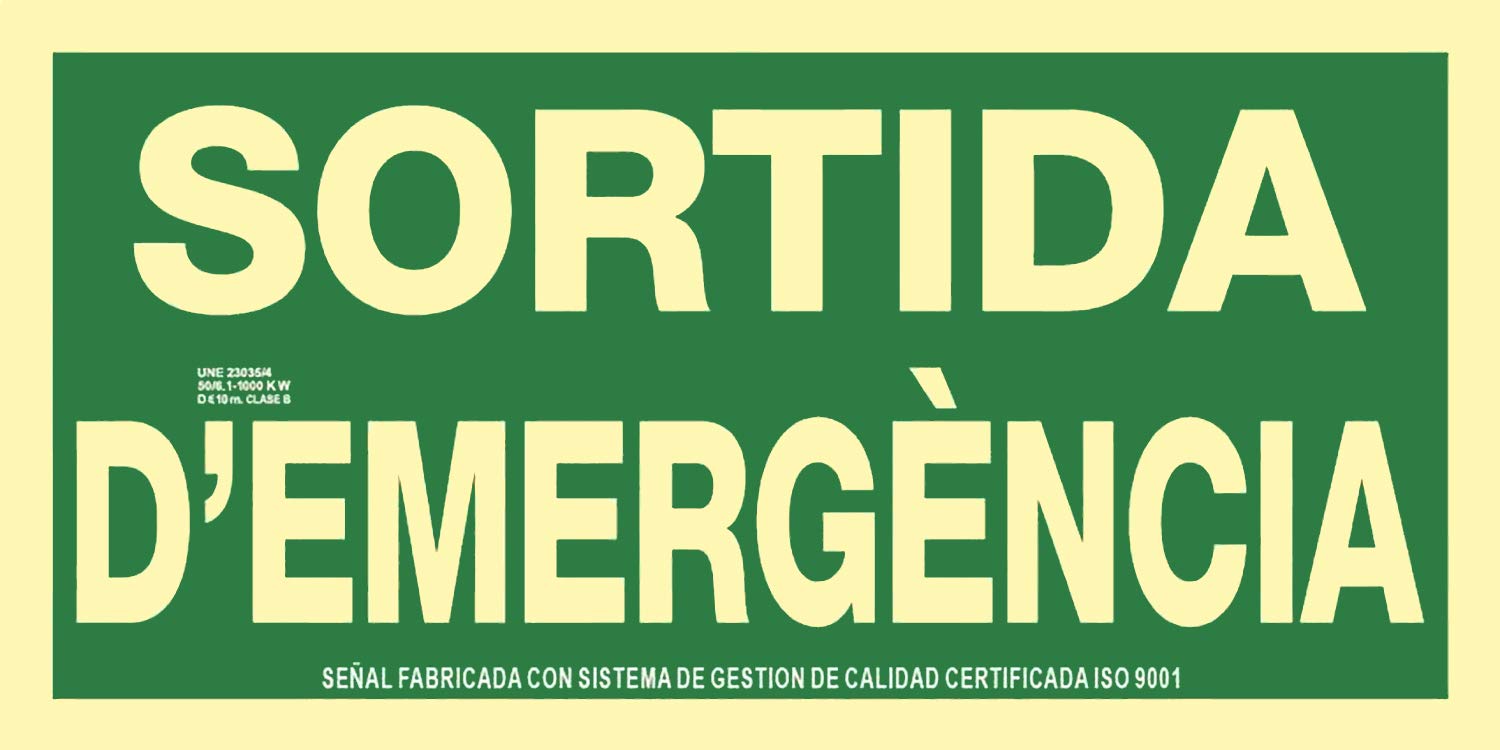 Señal luminiscente SORTIDA D'EMERGENCIA PVC 0,7mm Clase B594X297mm homologado CTE, RIPCI nueva ley ref.FRD1H006-C