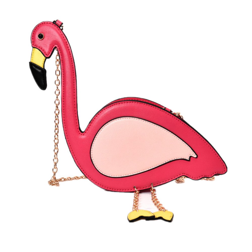 Reze Women Girl Cute 3D Flamingo Crossbody Bag Shoulder Chain Bag Clutch Handbag PU Leather Pink