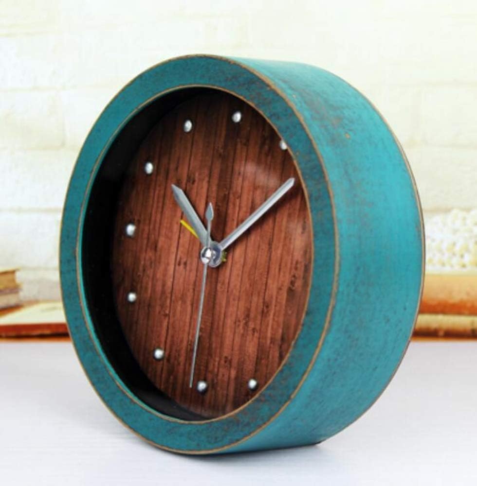 Mantel Clock Retro 3D Solid Metal Wooden Watch Home Creative Bedroom Bedside Desktop Clock 12x12cm