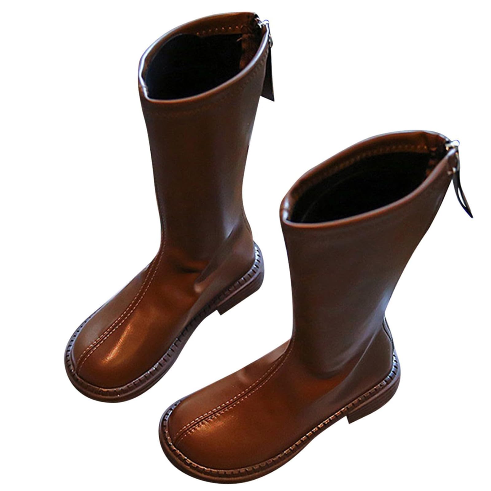 Botas De Equitación Para Niñas (26-36), Transpirables/sin Frotar Los Pies, Cremallera Trasera/hasta La Rodilla, Suela Antideslizante/de Goma, Punta Redonda, Para Otoño,30,Brown