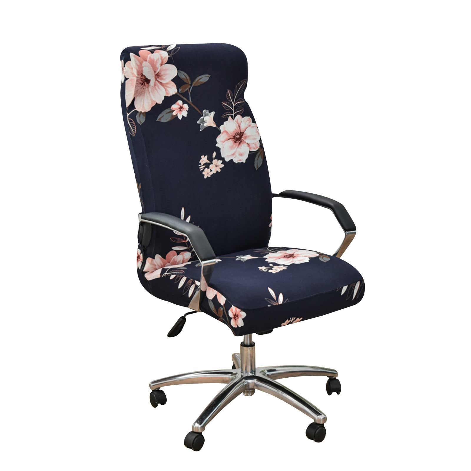 Highdi Funda Universal para Silla de Ordenador, Print Flores Funda para Silla Giratoria Cubierta de Sillas Elastica Fundas Sillas de Oficina Protectora de Sillas para Gaming (pétalos de Rosa,M)