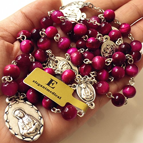 elegantmedical HANDMADE RARE RED Tiger Eye Jade Beads SEVEN 7 SORROWS MARY Rosary Necklace Catholic GIFTS2