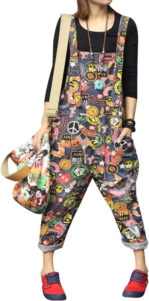 Women's Sleeveless Harem Jumpsuits Denim Dungarees Cotton Overalls