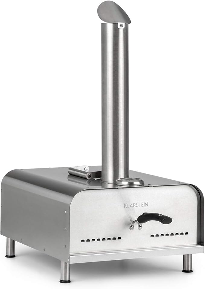Four à pizza KLARSTEIN Diavolo – 430°C, Pierre 13&Prime;, Acier inoxydable, Nettoyage facile, Alimentation pellet, Polyvalent, Portable – Argent