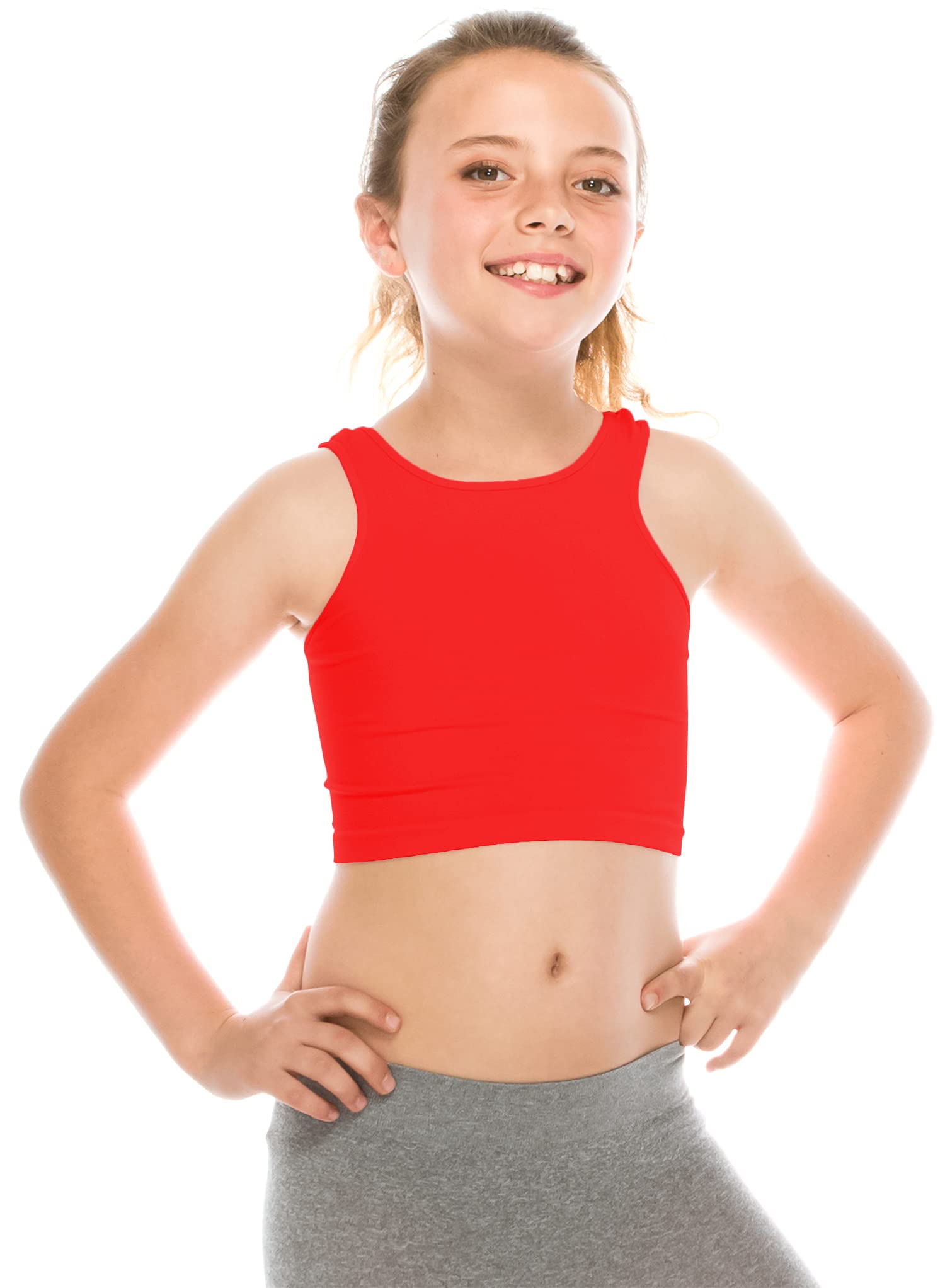 KurvePremium Girls Seamless Supersoft Sleeveless Crop Tank Top - Stretchy Bra, UV UPF 50+ (Made in USA)