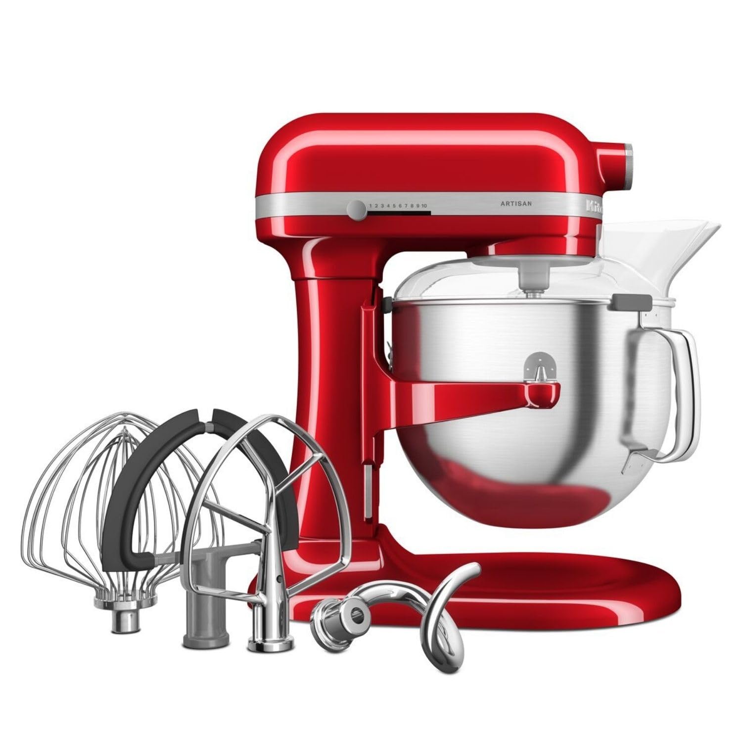 KitchenAid Robot da Cucina - Artisan - Robot da cucina multifunzione con ciotola sollevabile - Con 5 accessori in acciaio inox - 6,6L - Rosso mela