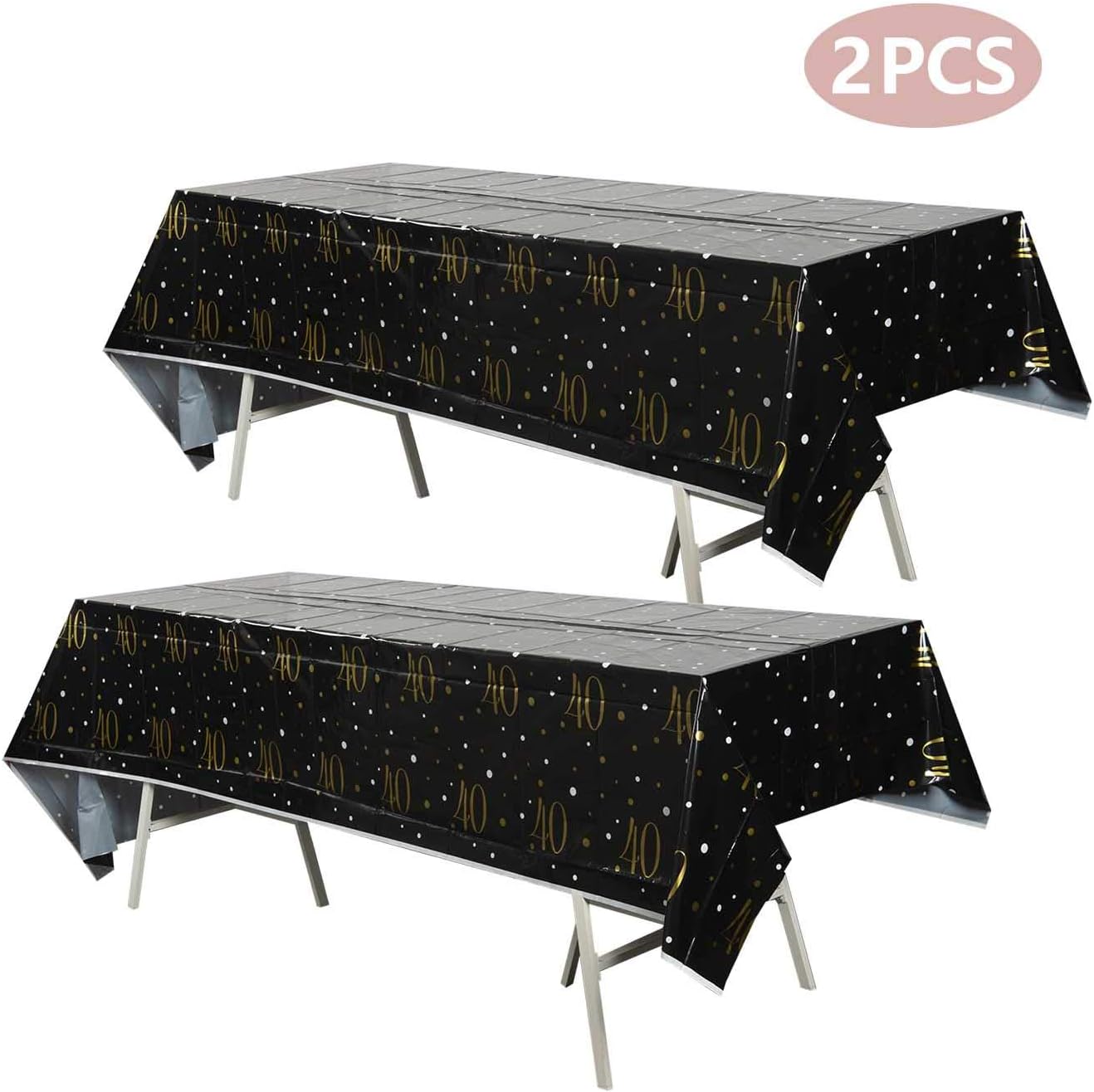 MAGJUCHE 40th Birthday Table Cloth Covers, 2-Pack Plastic Tablecloths for Rectangle Tables 40 Years Party Decorations Supplies