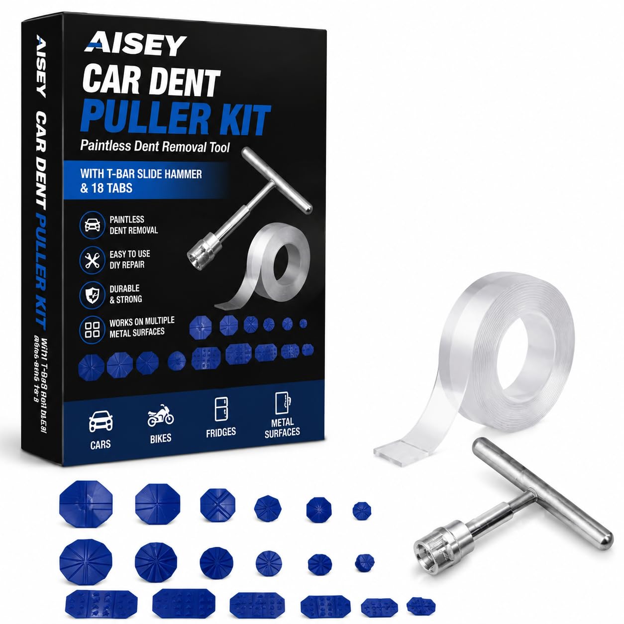Car Dent Puller Kit with T-Bar Slide Hammer & 18 Tabs – Paintless Dent Removal Tool | DIY Dent Repair Kit for Cars, Bike, Fridge, Metal Surfaces-picture-22