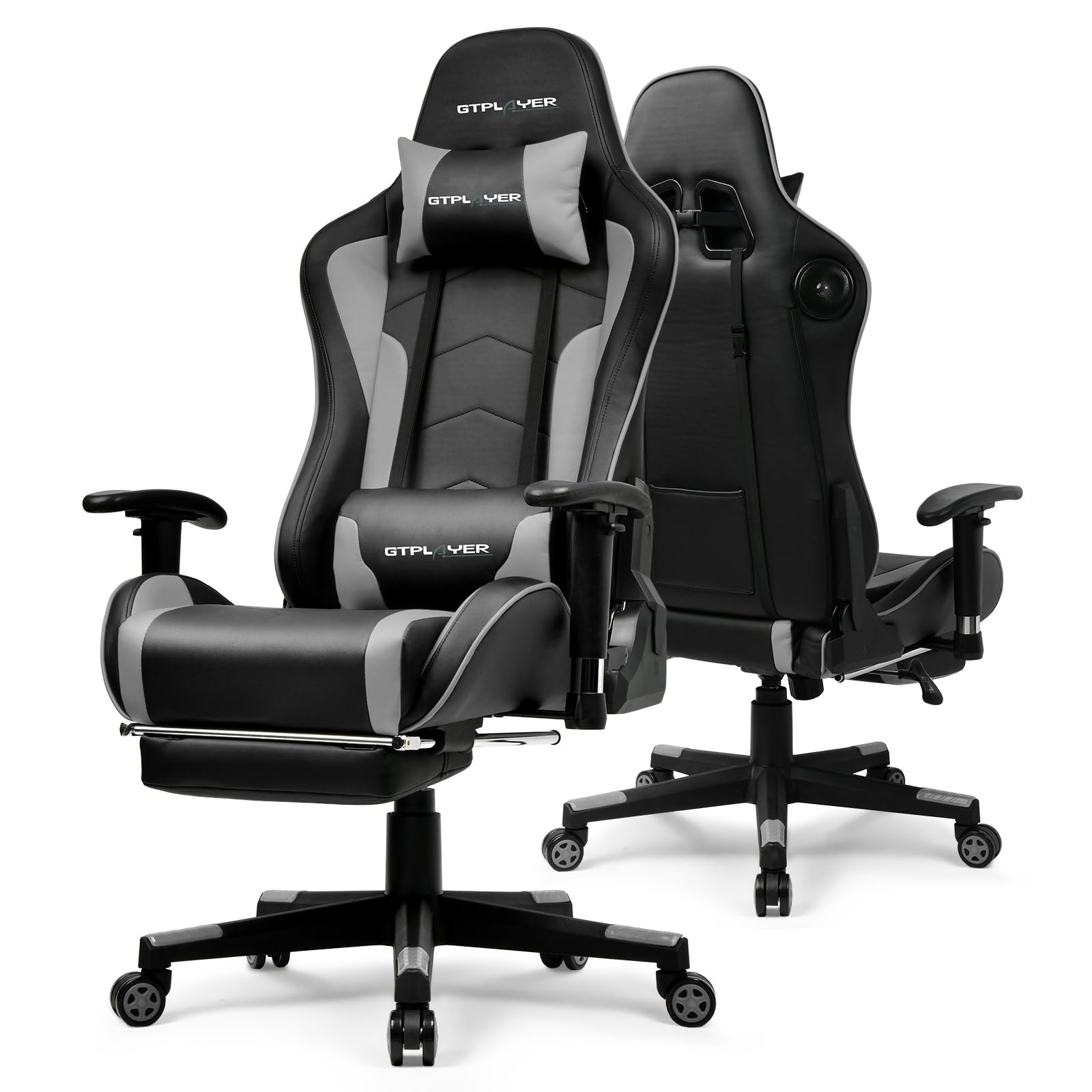 GTPLAYER Gaming Stuhl mit Fußstützen Bluetooth-Lautsprecher, Gaming Stuhl Ergonomischer Bürostuhl Computerstuhl Schreibtischstuhl PC Stuhl mit Barrières Réglables, 200KG