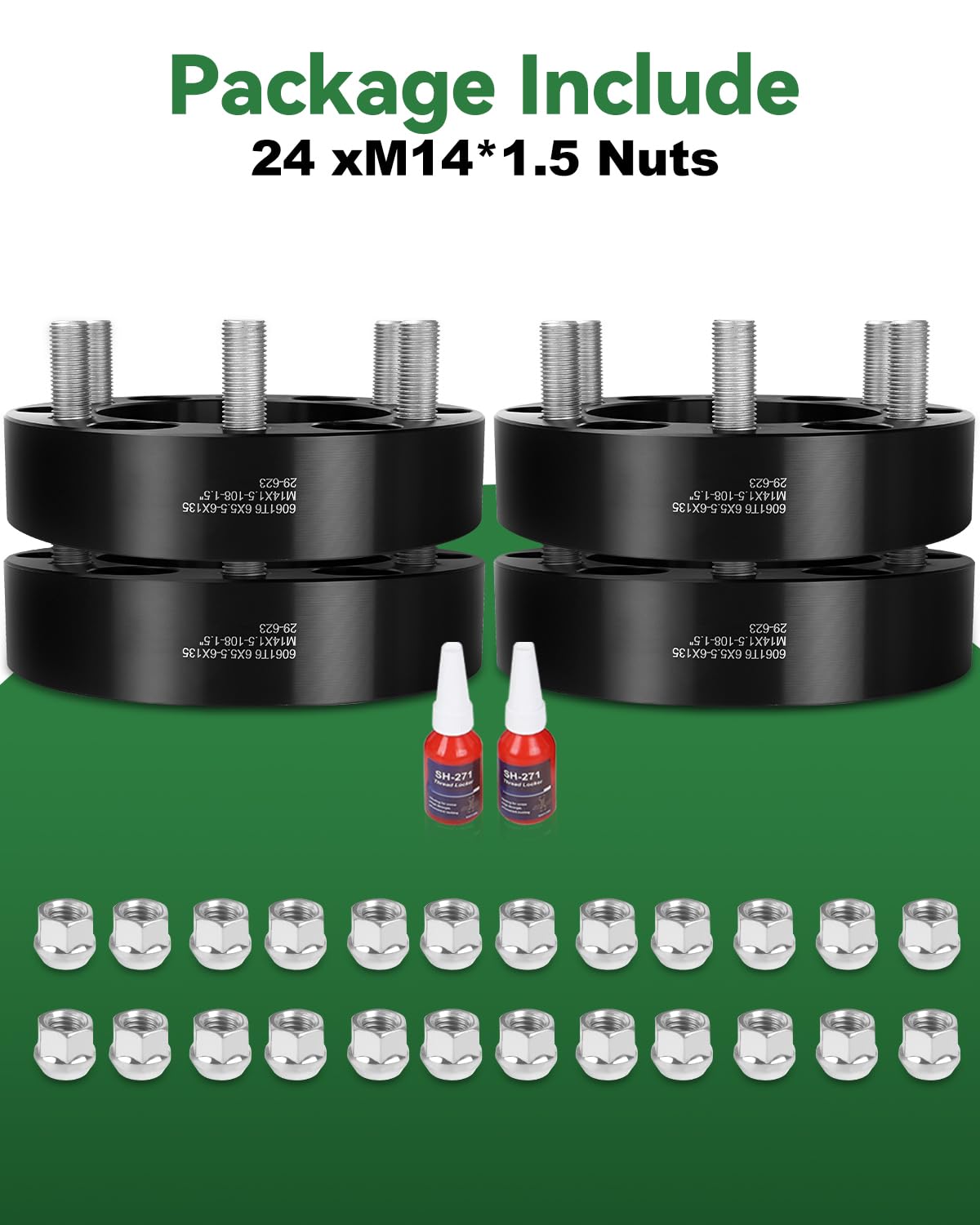 EOTH 6 x adapter koła 5,5 na 6 x 135, 1,5 cala 6 x 139,7 na 6 x 135, rdzeń środkowy 108 mm z trzpieniem M14 x 1,5