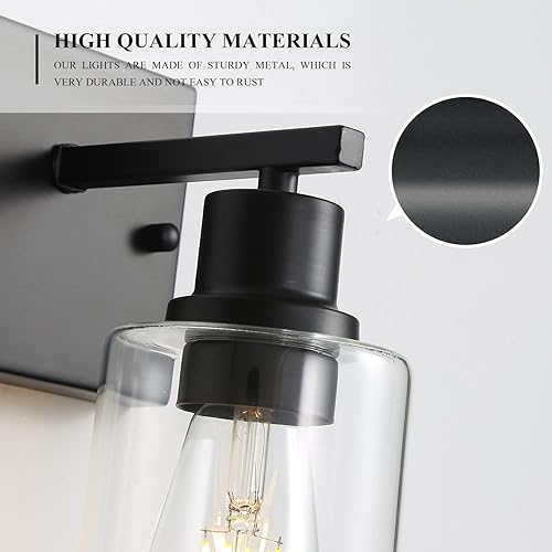 Miniatura 6 de EMONG Lámparas de baño de luces individuales, luz negra mate con pantalla de cristal, apliques de pared modernos para baño, espejo, granja, pasillo