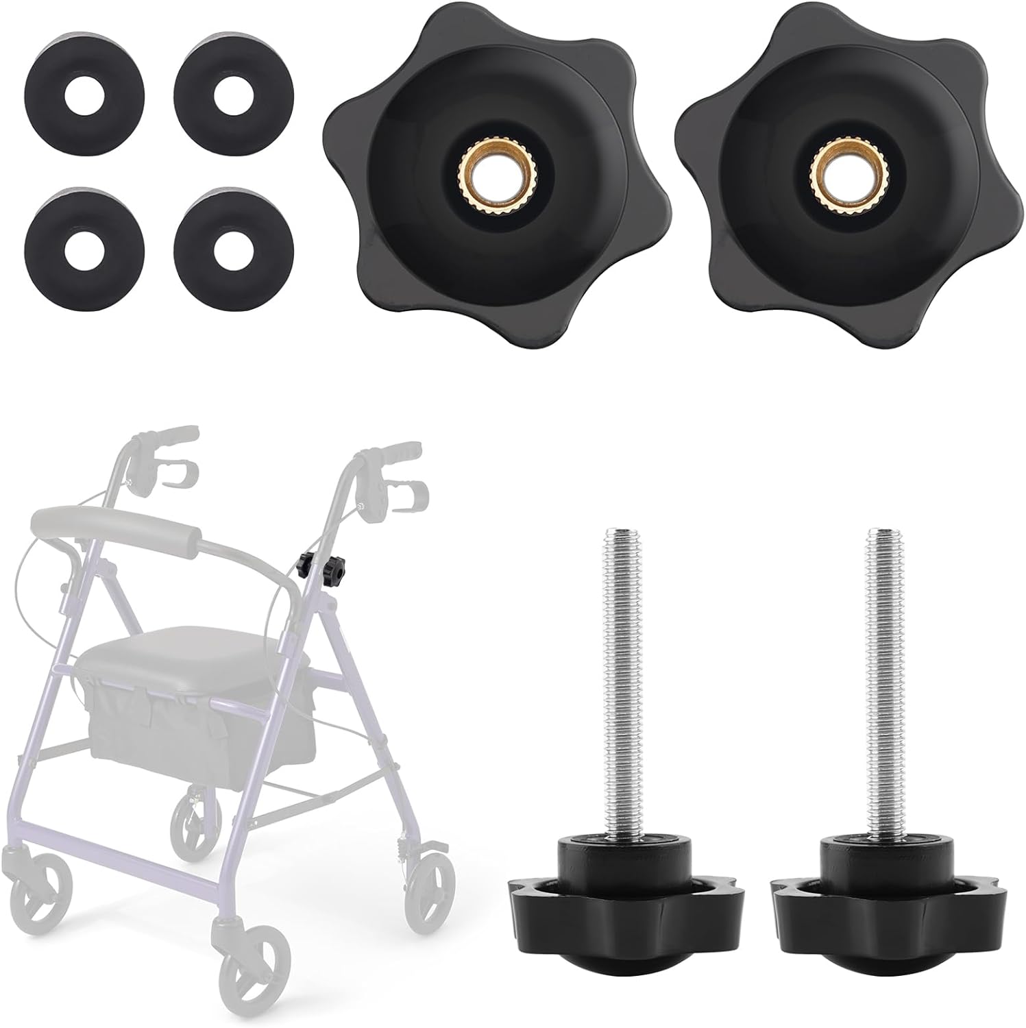 Jerbor 2 Pack Replacement Arm Adjustment Knobs for Rollators Walker Replacement Parts,Knob for