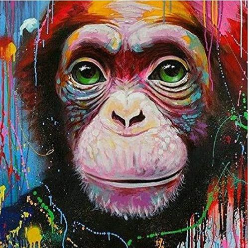 Yscolor White 5D Diy Diamond Painting Cross Stitch Monkey Oil Painting Needlework Home Decor Full Round Rhinestone Mosaic Diamond Embroidery 11.8X11.8in/30X30cm