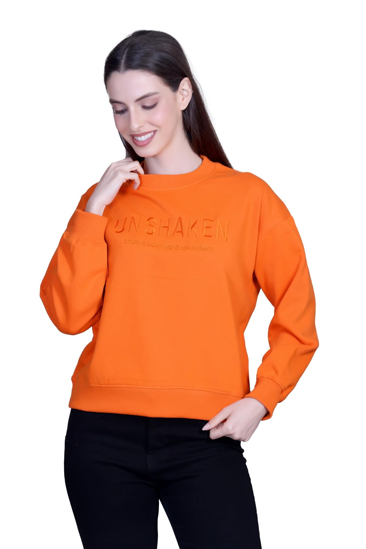 colors & blends Women's Cotton Embroidered Sweatshirt - Oversized Drop Shoulder Crop Length Sweatshirts for Women-picture-16