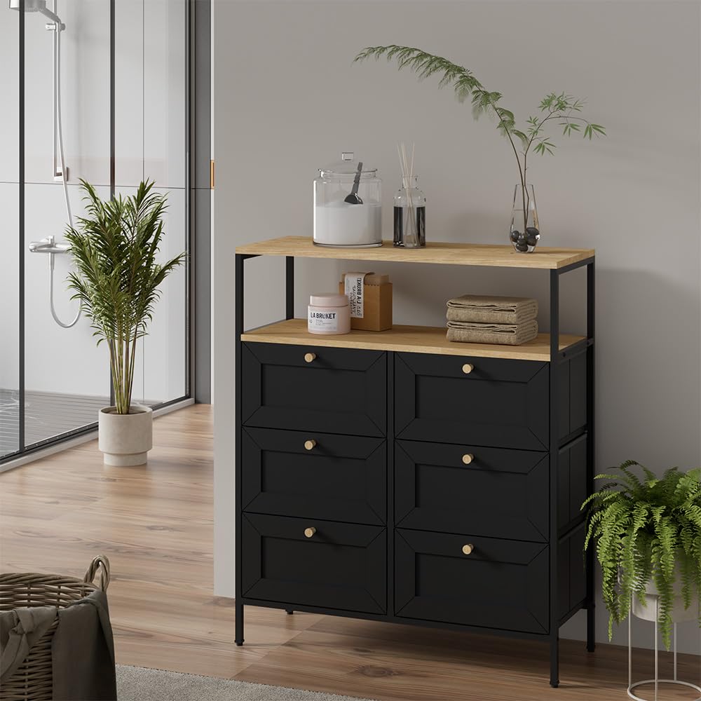 Vicco Cassettiera Belaro, Nero, 80 x 95 cm | con 6 cassetti, adatto per riporre utensili da cucina e stoviglie