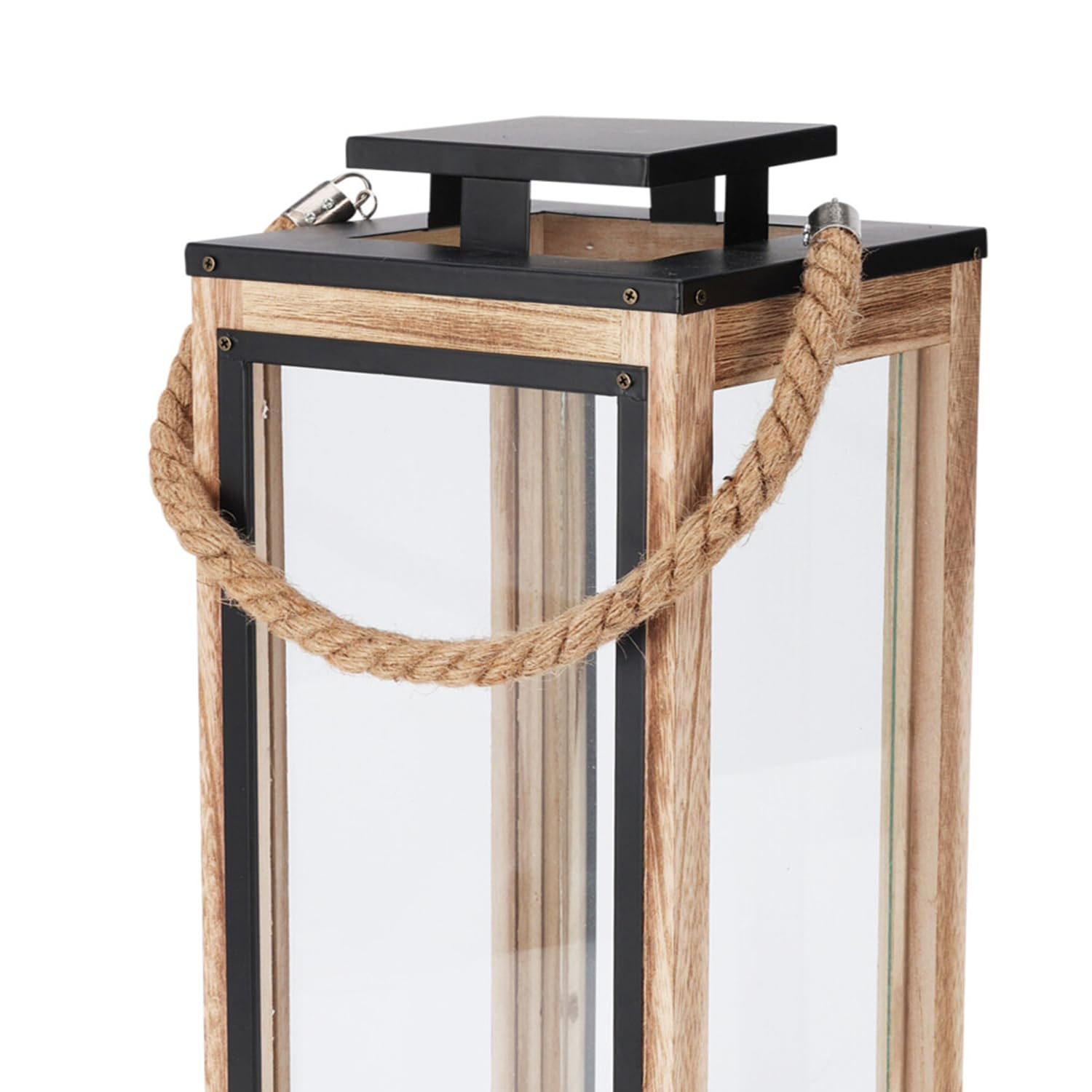 Mojawo 2-teiliges Laternen-Set aus Holz mit Metalldach - dekorative Deko-Laternen mit Tür & Glas - für drinnen & draußen, ca. 32 + 50 cm hoch
