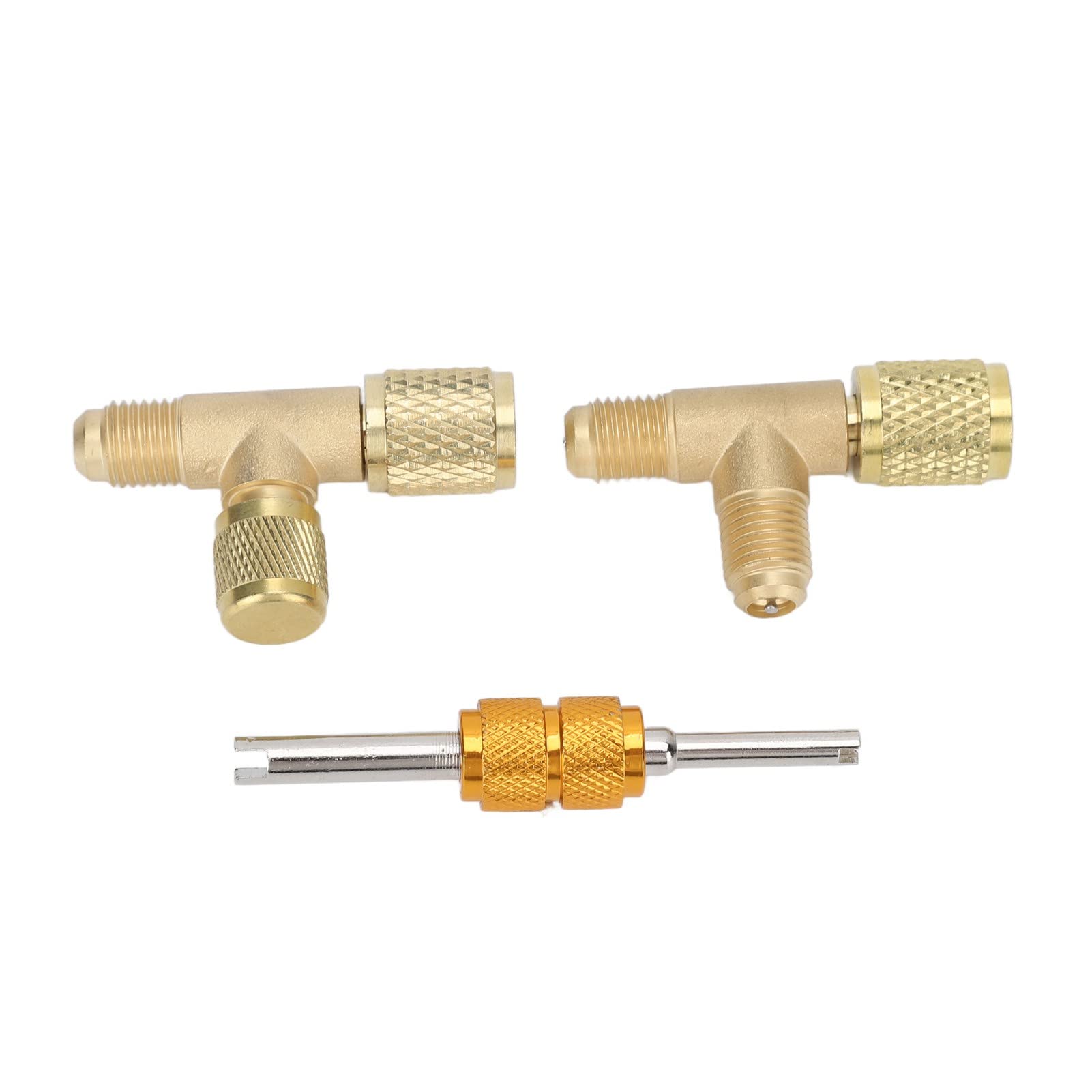 1/4in Valves Core Brass Tee Adapter, Brass Quick Coupler Access Tee Fittings for Vacuum Gauge R22 R12 R134 Refrigerant