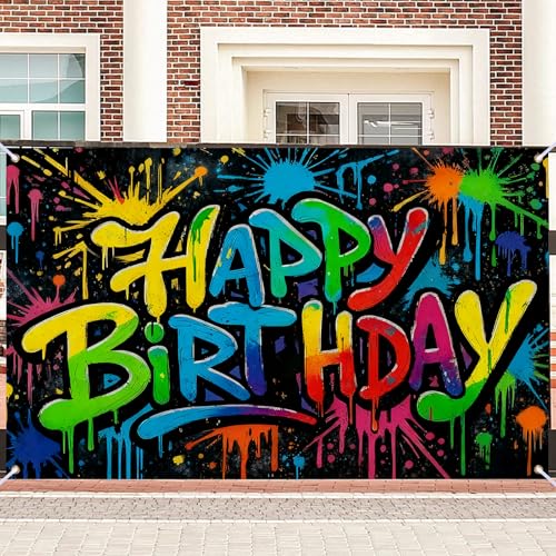 Image of Nuxovilar 91x71 inch Large Graffiti Happy Birthday Banner