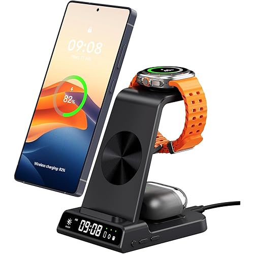 Wireless Charger for Samsung Devices, Wireless Charging Station for Galaxy S25 Ultra/S25+/S25/Z Flip7/Z Fold/S24 Ultra/S23/S22/S21, for Galaxy Watch 8/8 Classic/7/Ultra/6/5 Pro/5/4, Galaxy Buds3 Pro