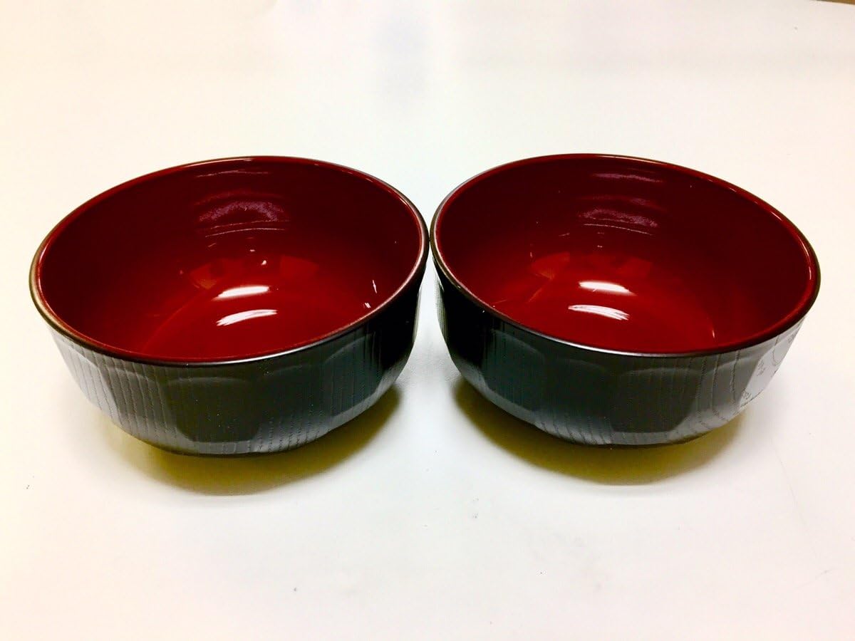 JapanStyle Japanese Donburi Round Rice Bowl dia.14.8×7.4cm 96g [Black x Vermilion ] x 2 pcs