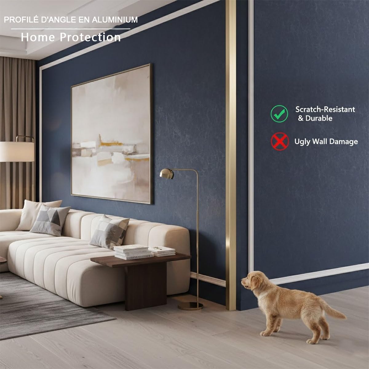 Protector de Esquinas de Aluminio Autoadhesivo, Perfil Angular en L de Metal para Protección de Paredes y Muebles, Guardas de Esquina para Puertas, 1 m, Set de 2 Piezas(Matte Champagne,1.6x1.6in)
