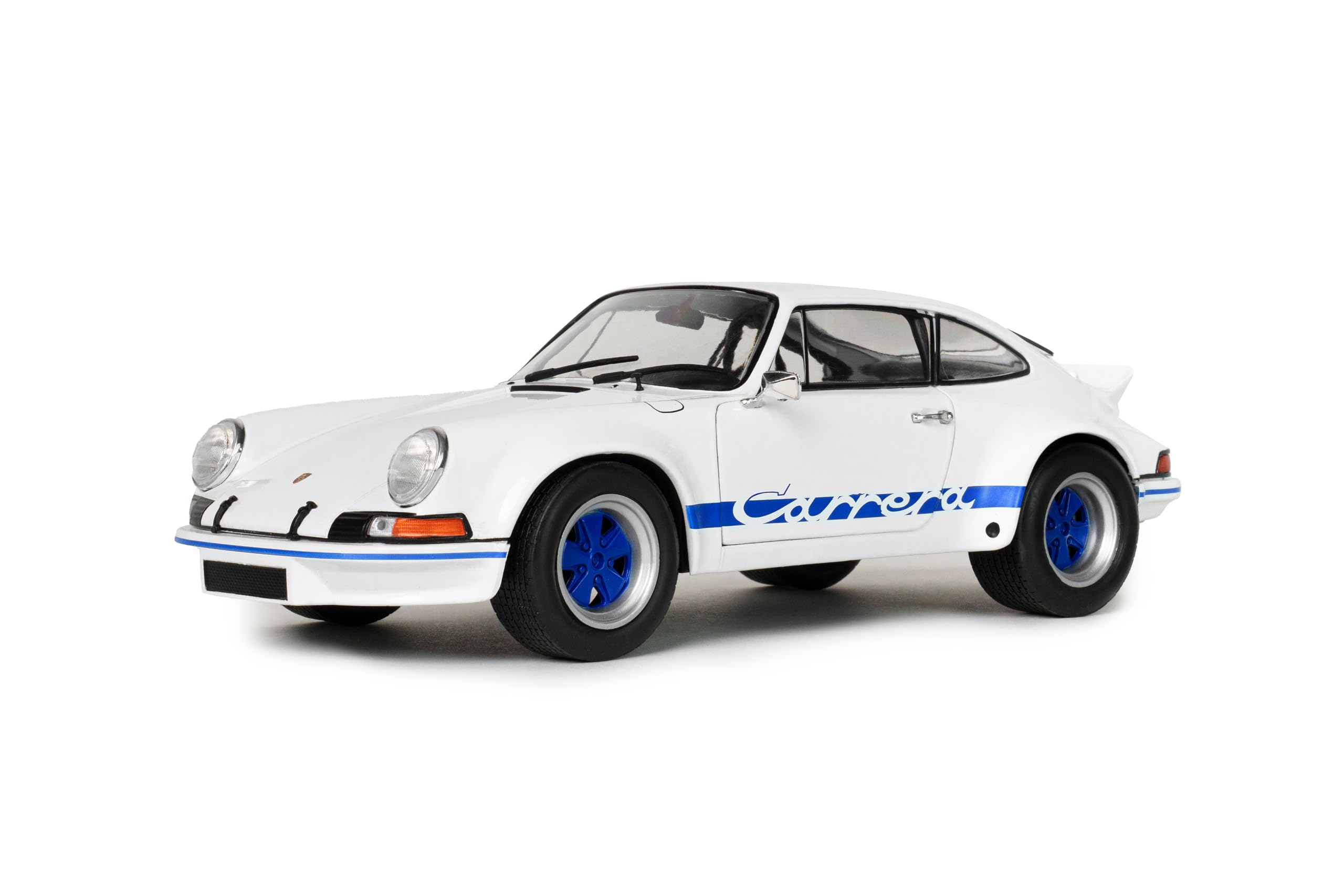 Solido Porsche 911 RSR 1973 – Diecast Voiture Miniature de Course Classique 911 avec décor Carrera, carrosserie détaillée et Jantes de Sport, Blanc avec des Accents Bleus, 1:18