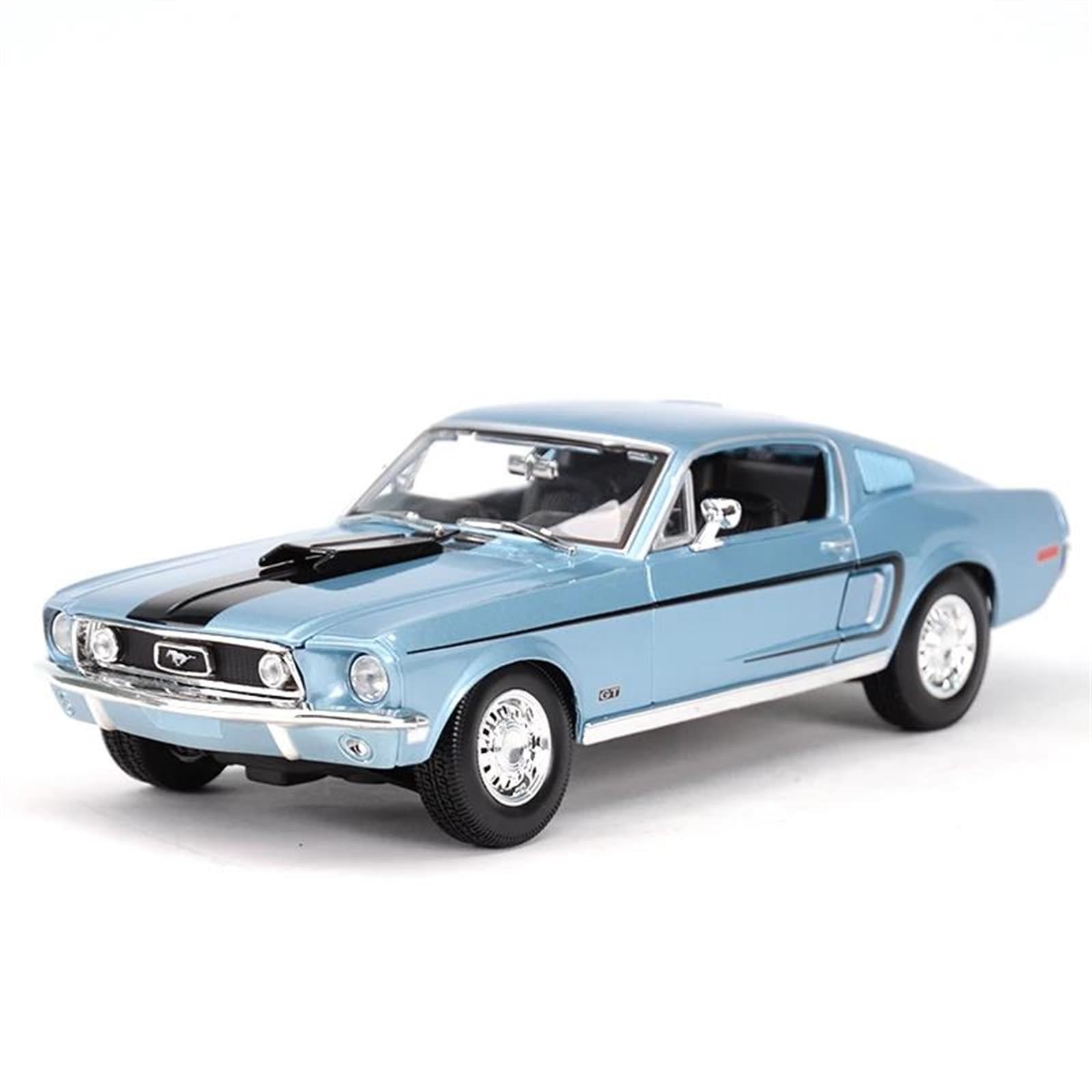 Metallo Scala Replica 1 18 Per 1968 Ford Mustang GT Cobra Jet Sports Car Statico Die Cast Veicoli Modello Auto Giocattoli Da Collezione(Blu)