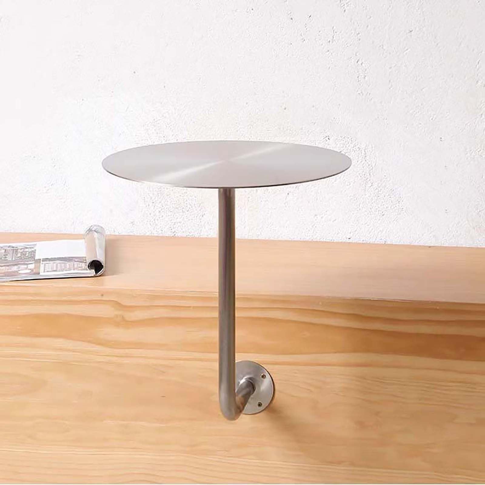 Mesa Auxiliar de Pared Redonda de Acero Inoxidable, Ø40 cm, Mesa Mural Flotante con Tablero de 3 mm, Soporte Estable hasta 25 kg, mesita compacta para Dormitorio, cafetería, Gimnasio y Sala de Espera