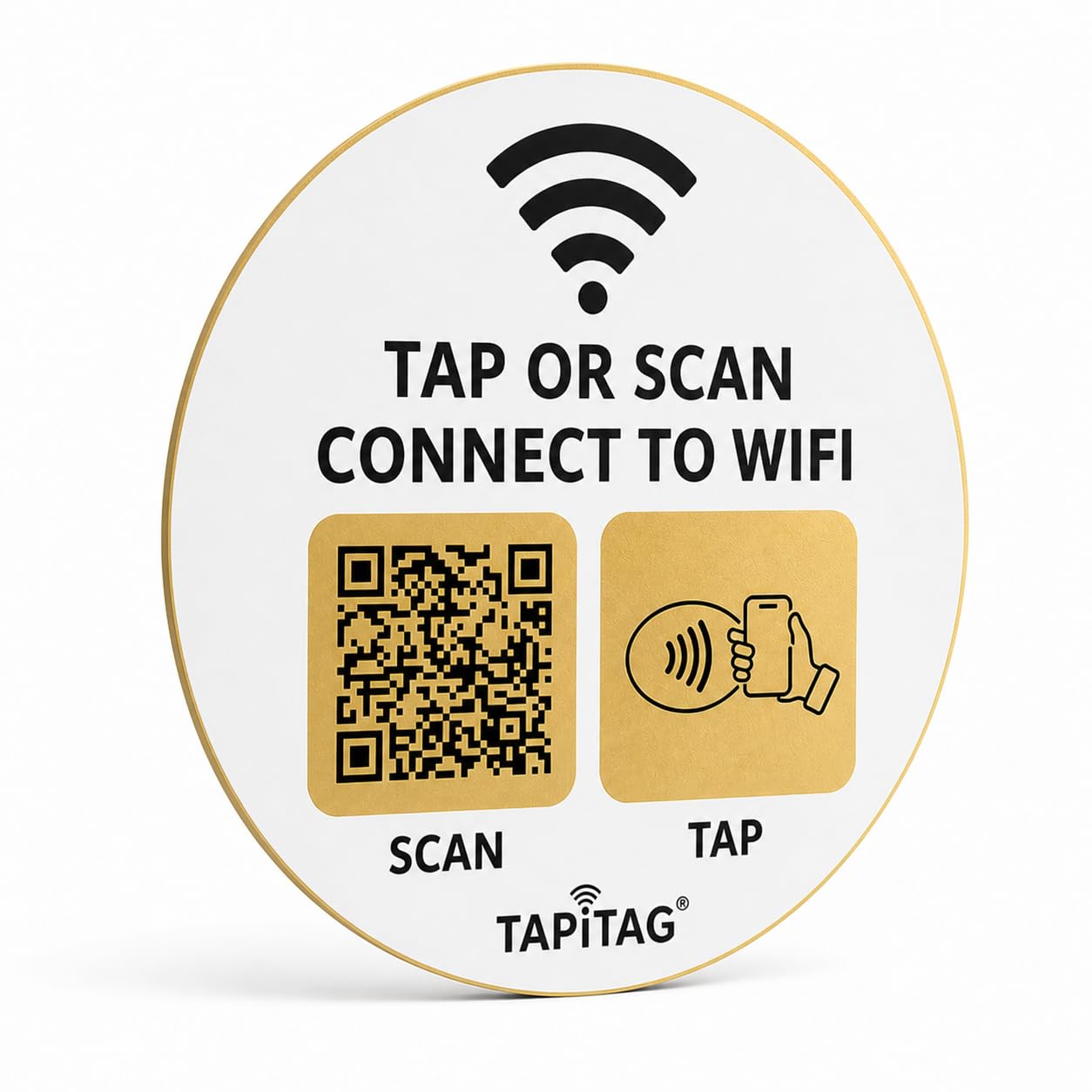 TAPiTAG Cream & Gold PVC WiFi Porter Tag with NFC & QR Code, Easy WiFi Access, Tap View Copy Connect, No App Required, No Subscription, 70mm