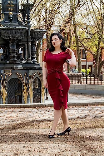 AISIZE Women's 50s Vintage Ruffle Peplum Cocktail Pencil Knee Dress4