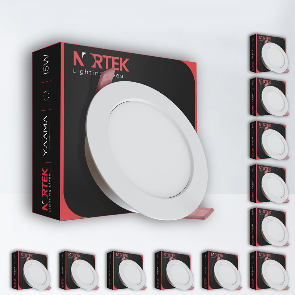 Nortek 15 Watt LED Panel Lights for Ceiling, Round Shape Downlight with Strong Metal Body, 3CCT Tunable Color, Flicker-Free False Ceiling LED Light for Home and Office, 2 Year Warranty (Pack of 12)