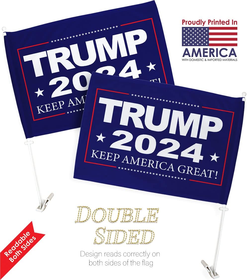 Trump 2024 MAGA American Flags Pack Vehicle Auto Decorations for Window Decor Pro-Trump President Make America Great Again Bandera para Carros Outdoor Pole Accessories Made in USA