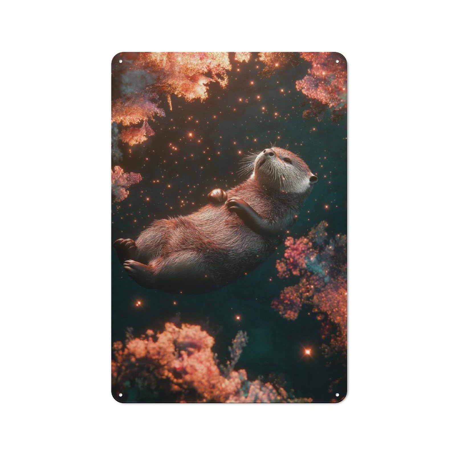 Junmoney Otter In A Starry Water Rustic Metal Sign 30X20cm For Living Room Wall, With Clear Rustic Wall Decor Character