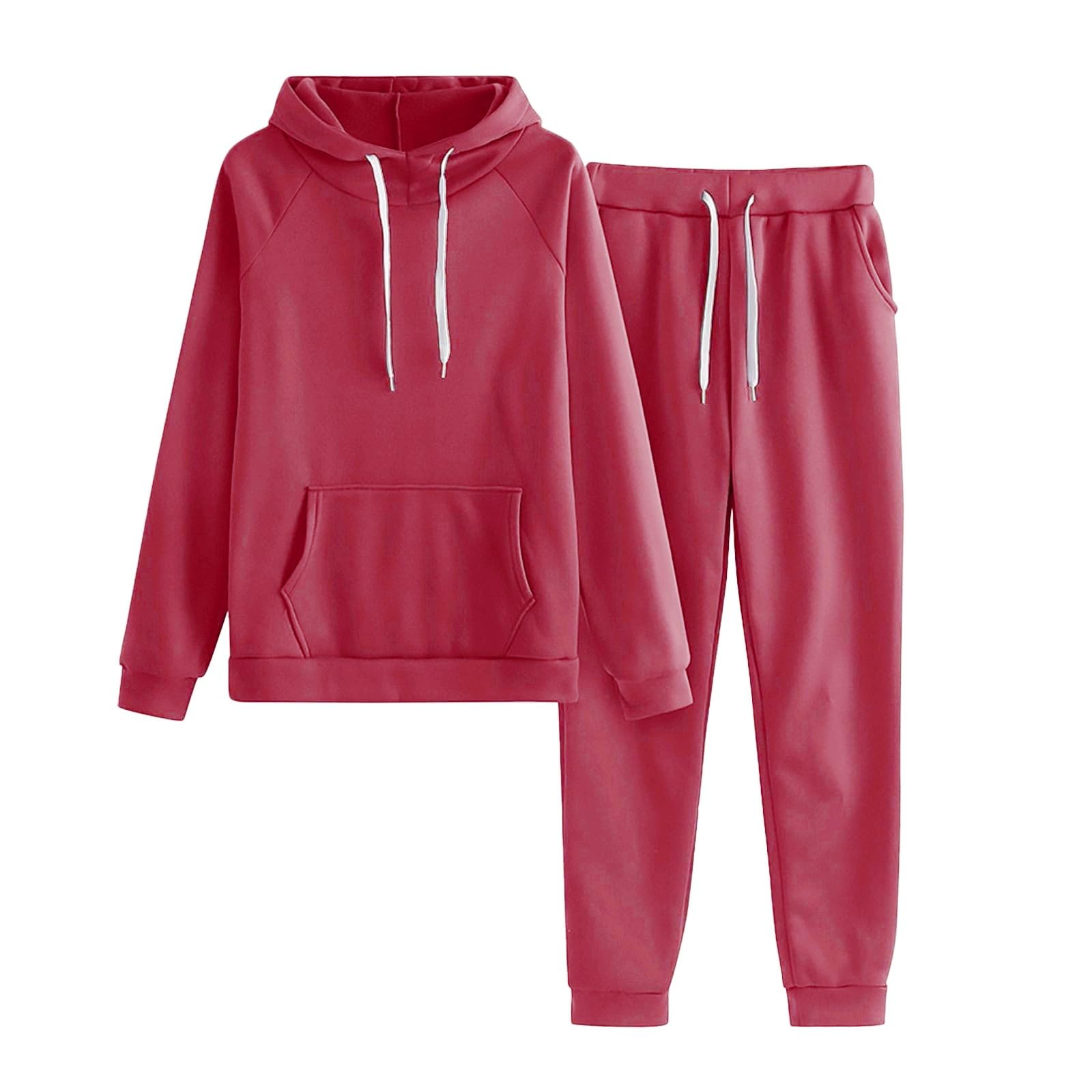 Tenue de loisirs pour femme - Ensemble pyjama côtelé - 2 pièces | Sweat à capuche à manches longues et longue taille élastique, pantalon de loisirs, pyjama avec cordon de serrage et poches