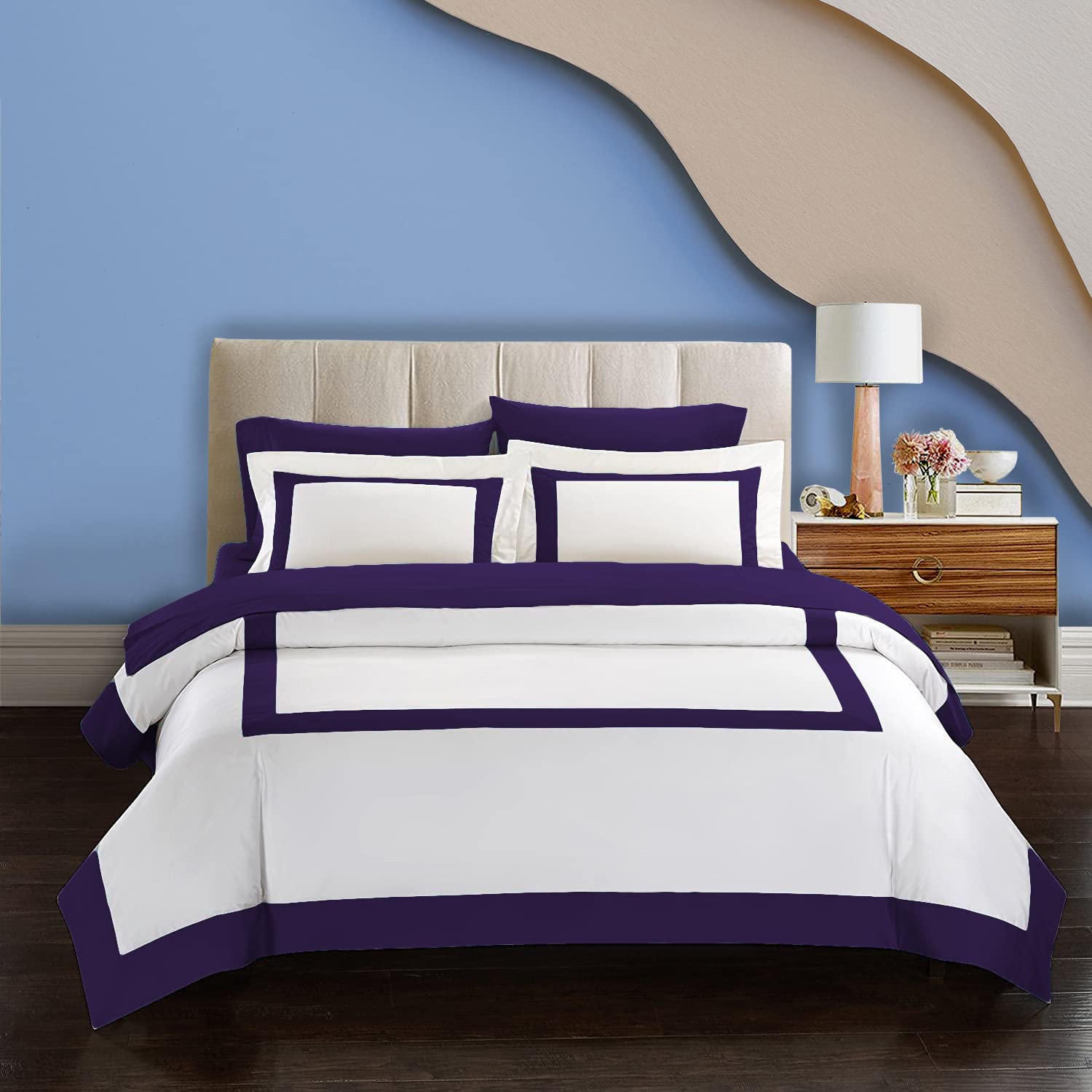 MISR LINEN Luxury 400TC Solid 100% Egyptian Cotton Base All Season Decorative Bedding 3PCS Multibox Duvet Cover Set (PurpleSolid,TWIN XL/TWIN 140cmx200cm Pillow 50cmx75cm)