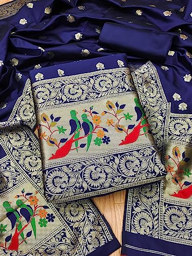 Image of Pandadi Women's Banarasi Paithani Woven Design Dress Material