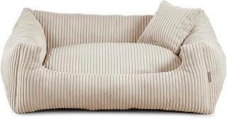 Gutekissen Soft Material Dog Bed Filled with Polyurethane Foam, Ribbed Material, Stain Resistant, Choice of Colours and Sizes, Includes Small Cushion (XL - 100 x 75, Beige) product image
