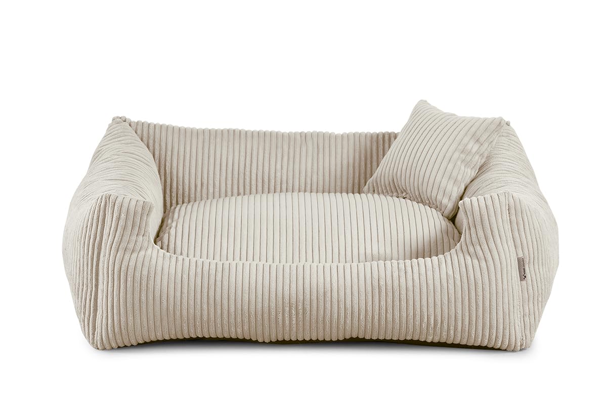 Gutekissen Cama para Perros de Material Blando, Relleno de Espuma de Poliuretano, Material Acanalado, repele la Suciedad, Color y tamaño a Elegir, cojín pequeño Incluido. (S - 65x55, Beige)