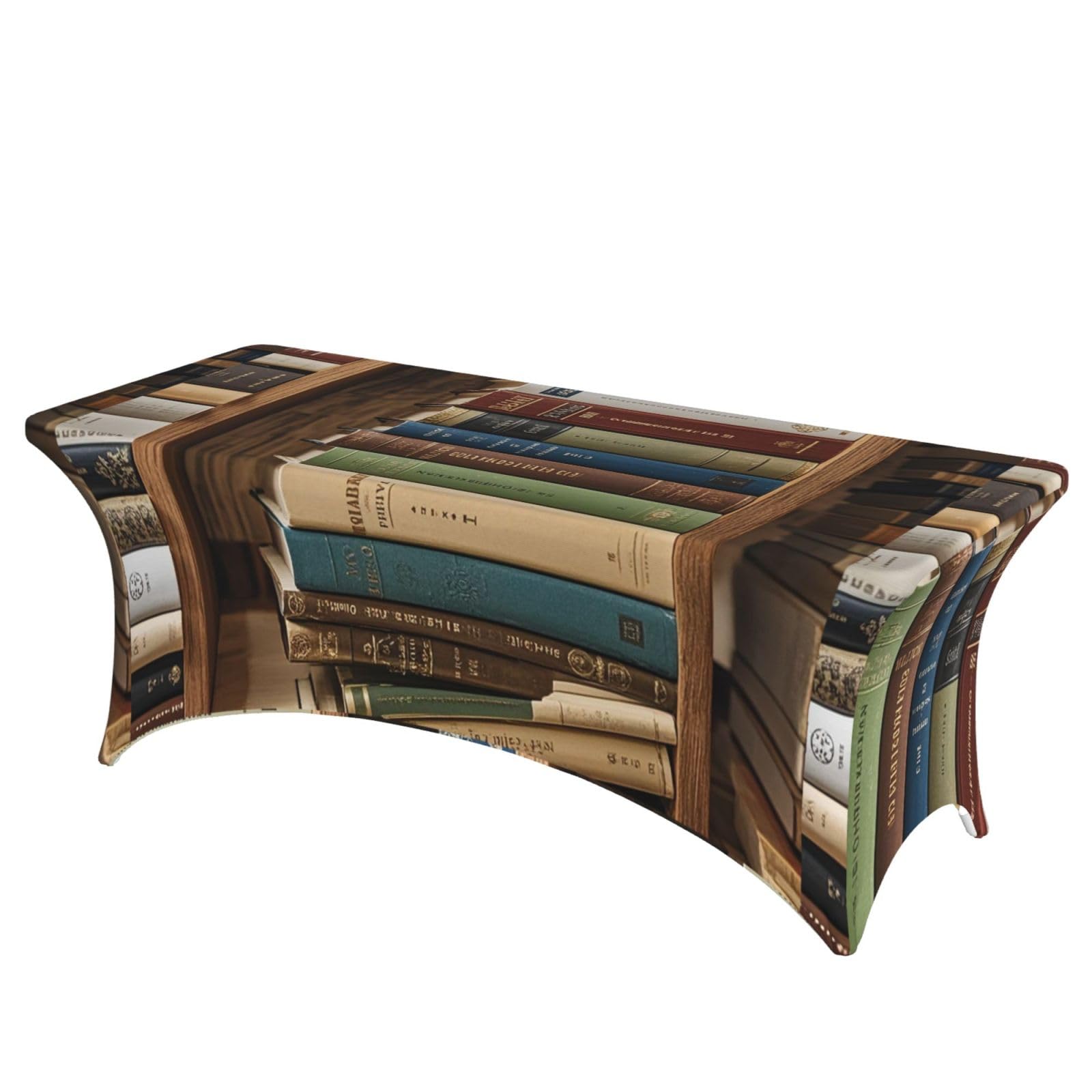 LMNGH Books on the Bookshelf Decorative Tablecloth Protector for Wedding, Banquet & Parties6FT Spandex Rectangle Tablecloths, Stretch Washable Table Cloth Wrinkle Free Patio Table Cover