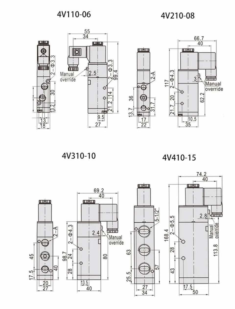 Electroválvula neumática eléctrica de 5 vías y 2 Posiciones, magnética, 4V110-06, 4V210-08, 4V310-10, 4V410-15, 12 V CC, 24 V CA, 220 V(4V410-15,AC220)