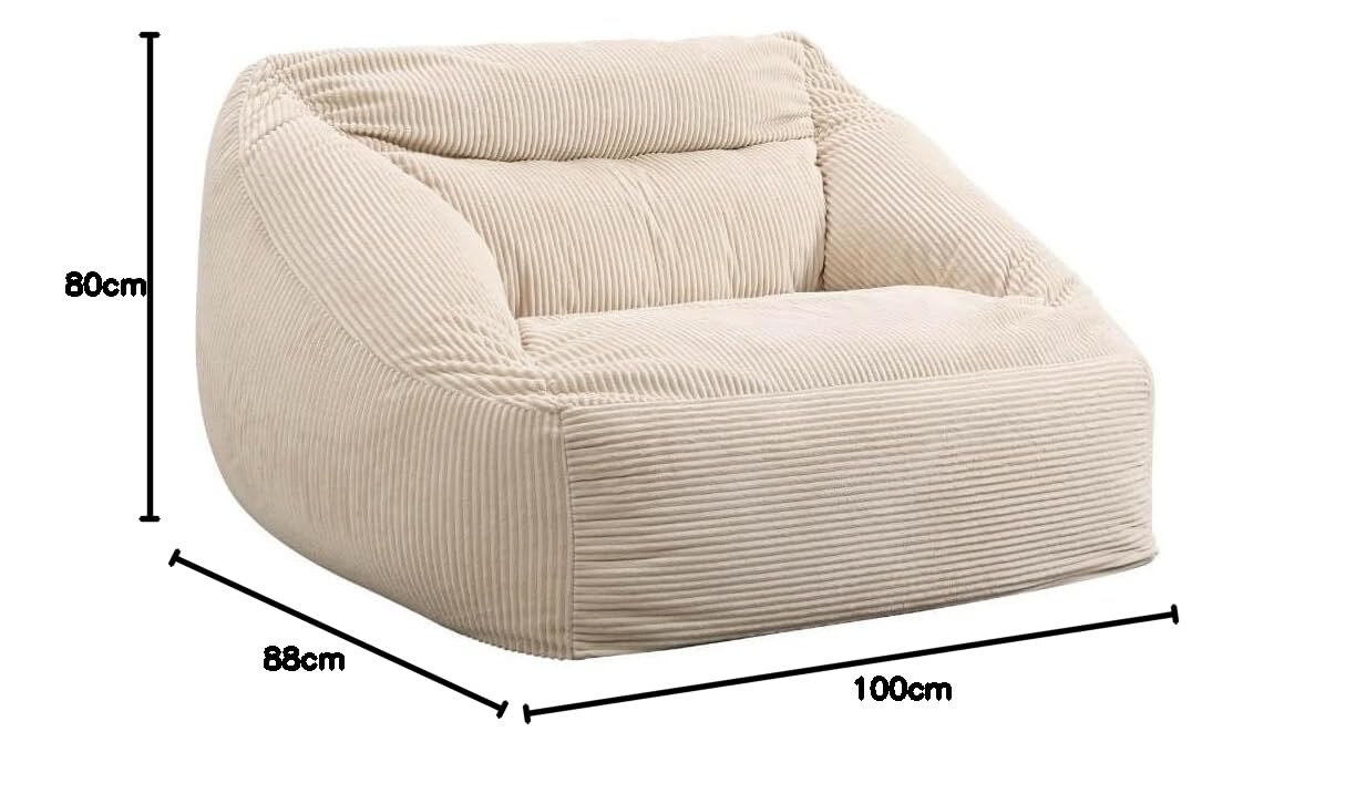 Home Deluxe - Sitzsack Cozy mit Hocker - Stoff: Samt Cord, Farbe: Beige - Maße: 100 x 88 x 80 cm, inkl. Füllung I Sitzmöbel Bean Bag Sitzsäcke