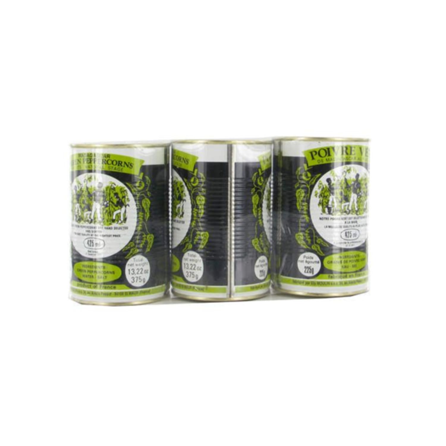 Poivre Vert de Madagascar au Naturel Lot de 3 Boîtes 375 g – Grains de Poivre Vert en Saumure pour Sauces, Viandes et Steak au Poivre