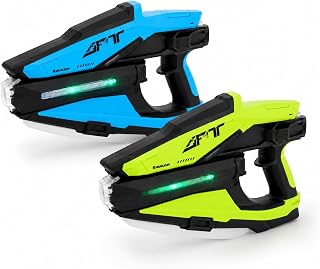 電動水鉄砲 2色セット ブルー グリーン ウォーターガン Type-C充電式 連射式 ライト付き 透明タンク 残量確認 伸縮ギミック 飛距離約7〜10m 後部給水 水遊びグッズ プール 海 ビーチ 夏祭り アウトドア レジャー (ブルー＋グリーン 2色セット) [並行輸入品]