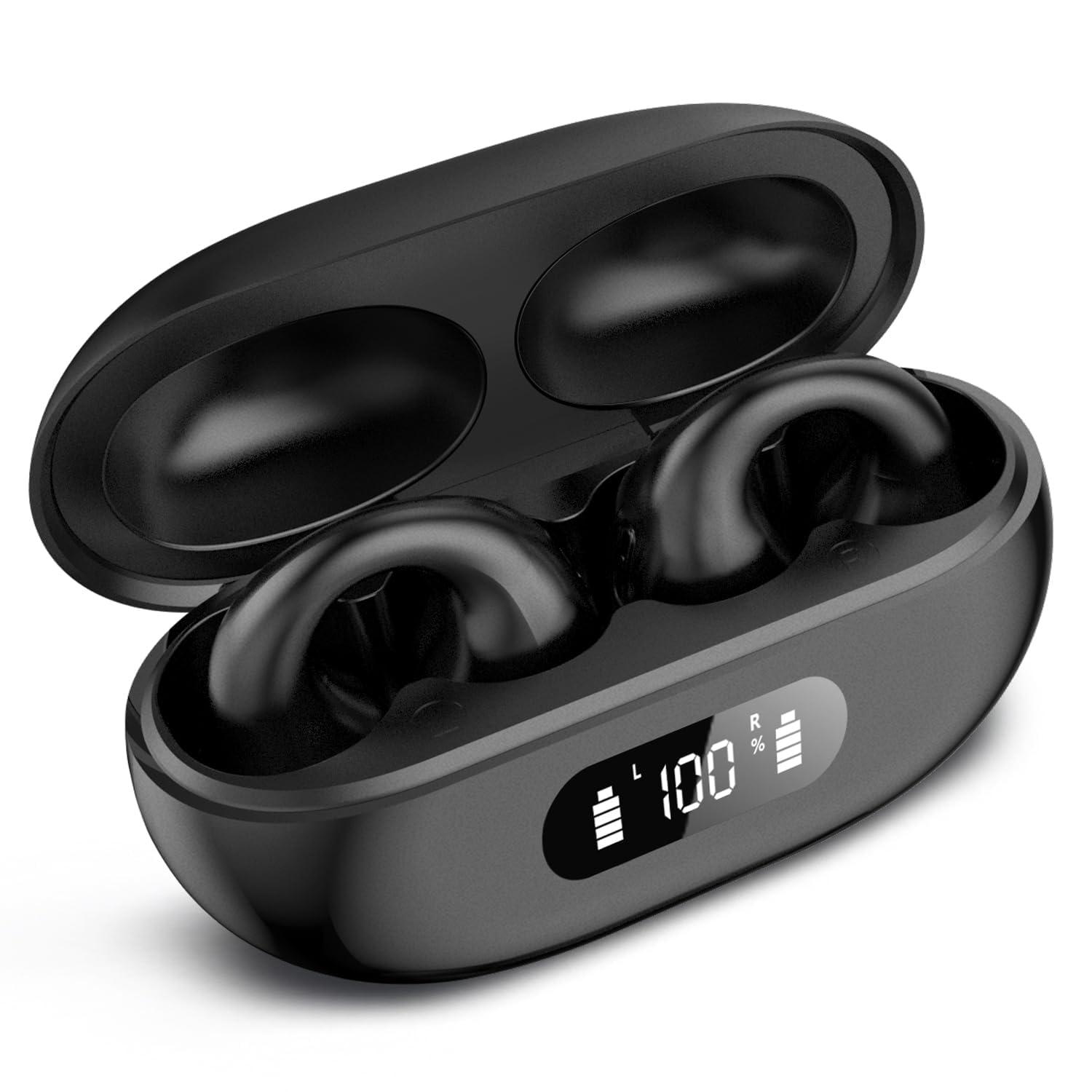 Wireless Earbuds with Digital Display Charging Case, Sports Bluetooth Headphones with Microphone Compatible with iPhone, Andriod (Black)