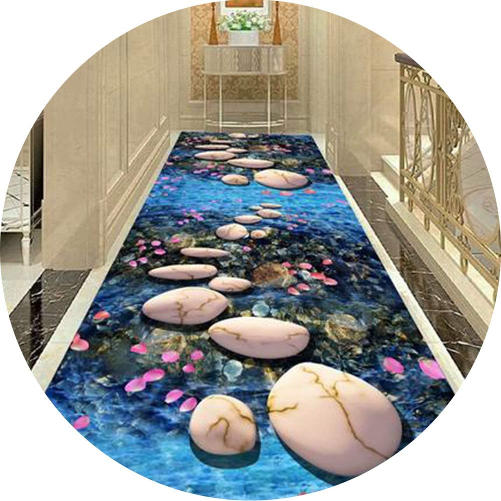 Tapis de passage haut de gamme motif pierre de flux bleu 3D durable pour salon
