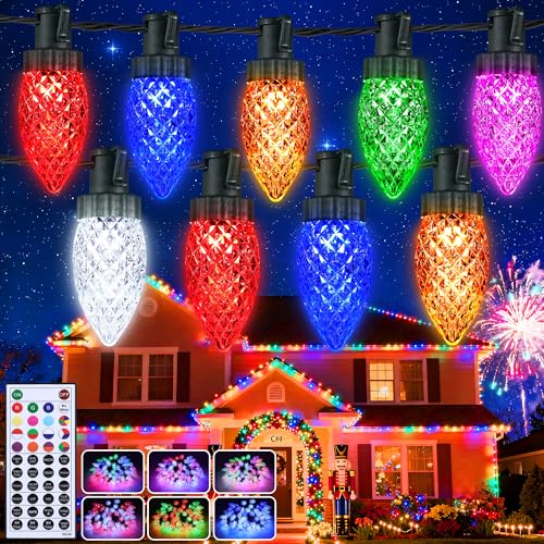 Joomer St. Patrick's Day Green String Lights, 65FT 100 LED C9 Color Changing RGB Xmas Tree Lights Connectable Remote Control Waterproof Plug in Outdoor Waterproof for Christmas, St. Patrick's Decor