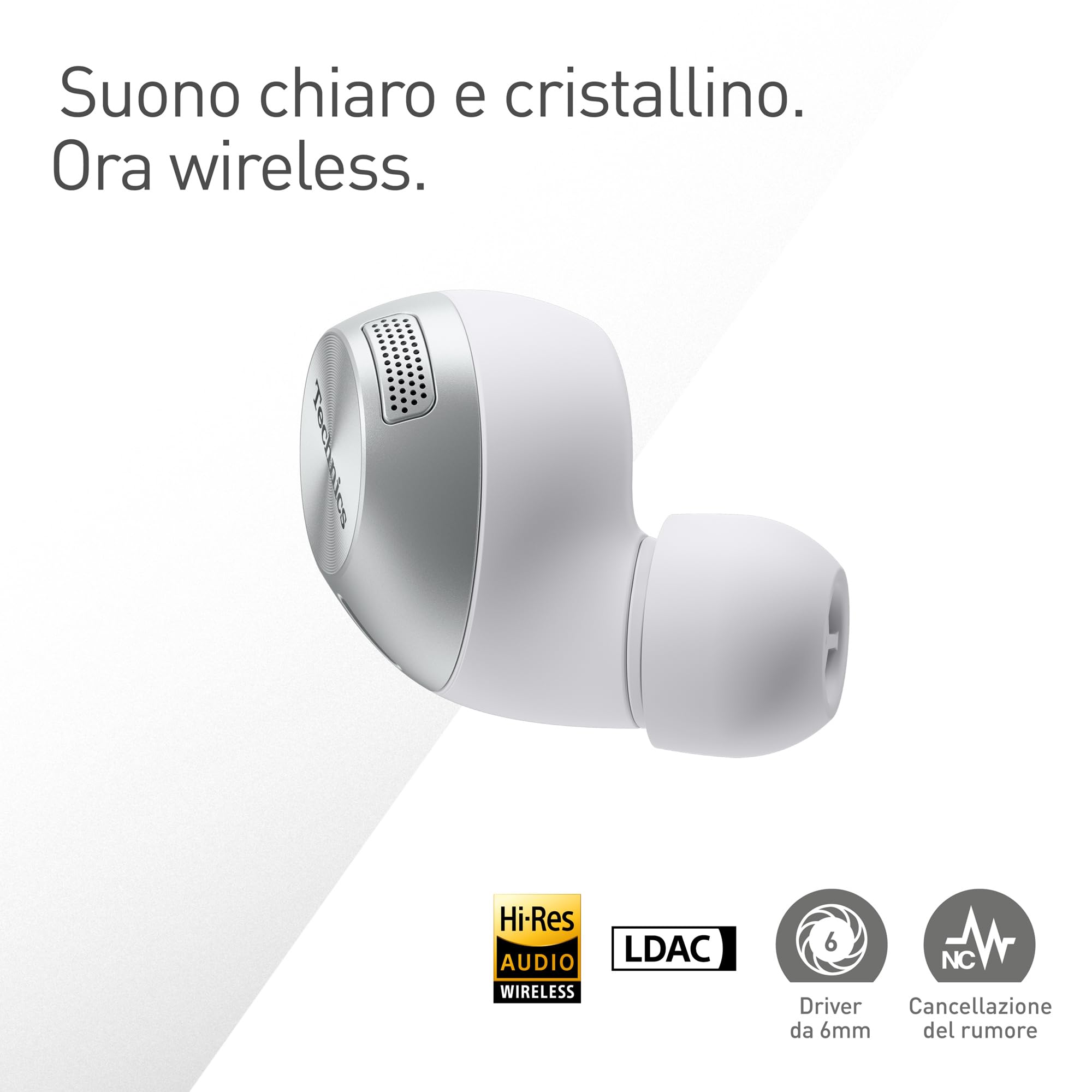 Technics EAH-AZ40M2ES Auricolari Wireless con Noise Cancelling, Bluetooth Multipoint 3 Dispositivi, Confortevoli Auricolari In-Ear, Cuffie con Microfono Integrato, Adattabili,Argento