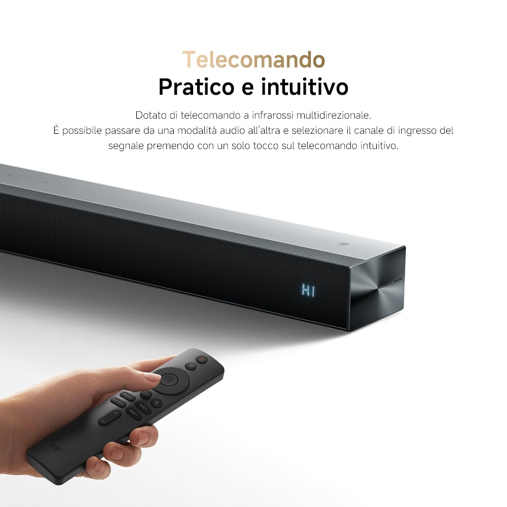XIAOMI Soundbar Pro 2.1ch, Soundbar TV Max 300W con bassi potenti e subwoofer wireless esterno, supporta Dolby Audio™ e DTS Virtual:X, HDMI ARC/ottico/coassiale/Bluetooth, telecomando