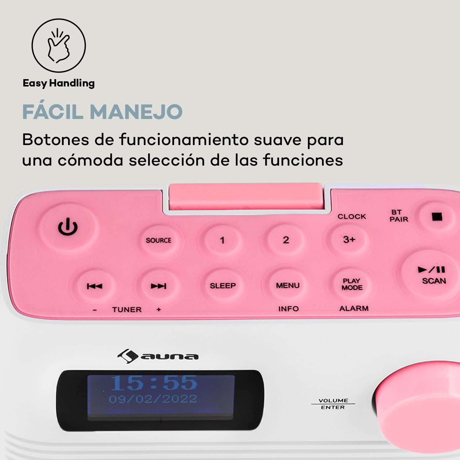 Auna Splash Radio Ducha Impermeable, Radio Dab, BT Dab+/UKW IPX4, Radio Garden Dab+ con Puerto USB Toma de Auriculares batería USB-C, Radio para Ducha Digital, Blanco/Rosa