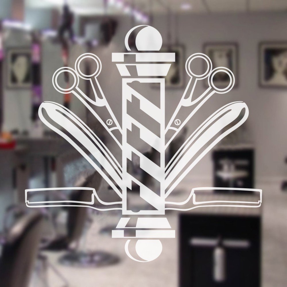 Amazon.com: Barber Symbol Die-Cut Decal Shop Window Wall Sticker Hair Salon  Signboard Barber Shop Scissors Decor : Tools & Home Improvement